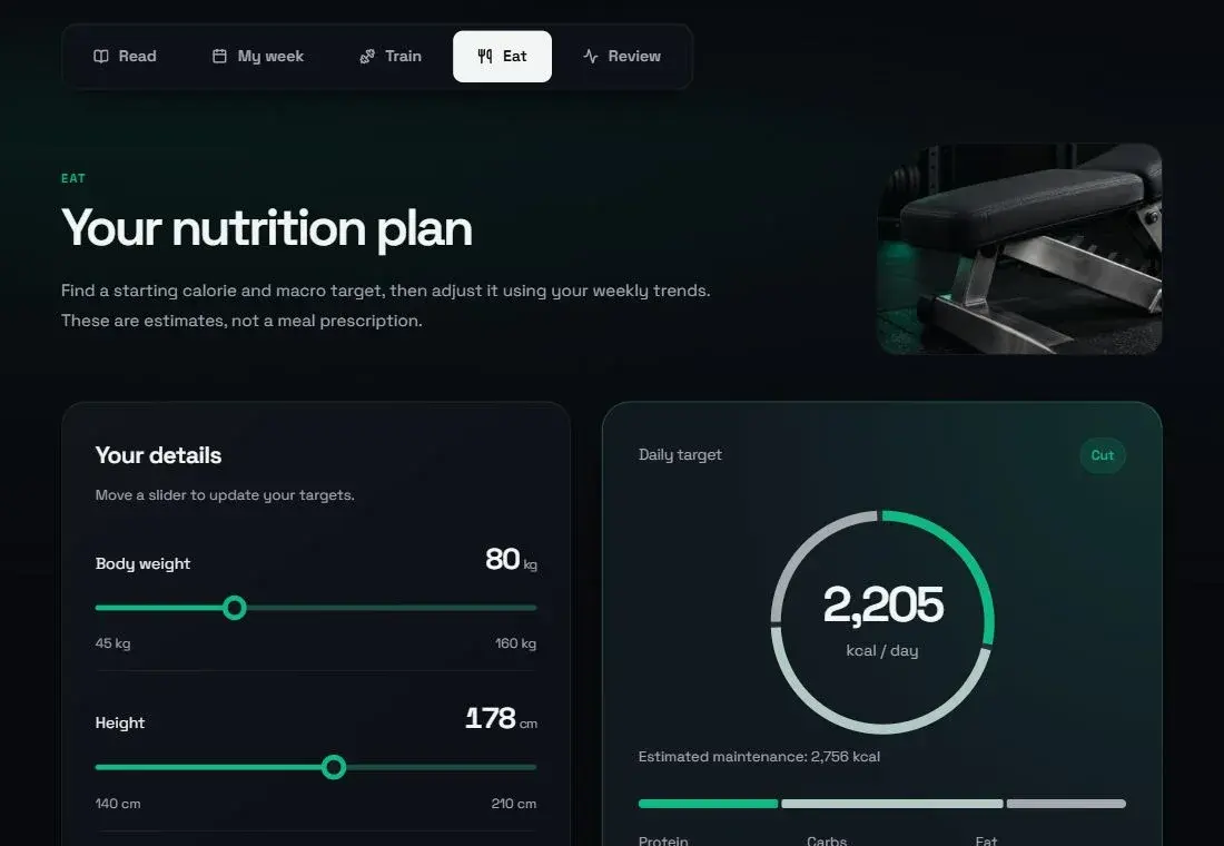 Actual eat workspace in GetEbookFitness